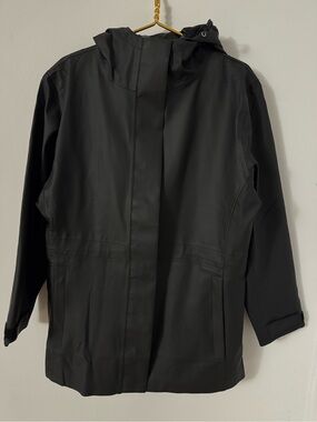 Women's Black Hooded Trench Coat - Water-Resistant Utility Jacket